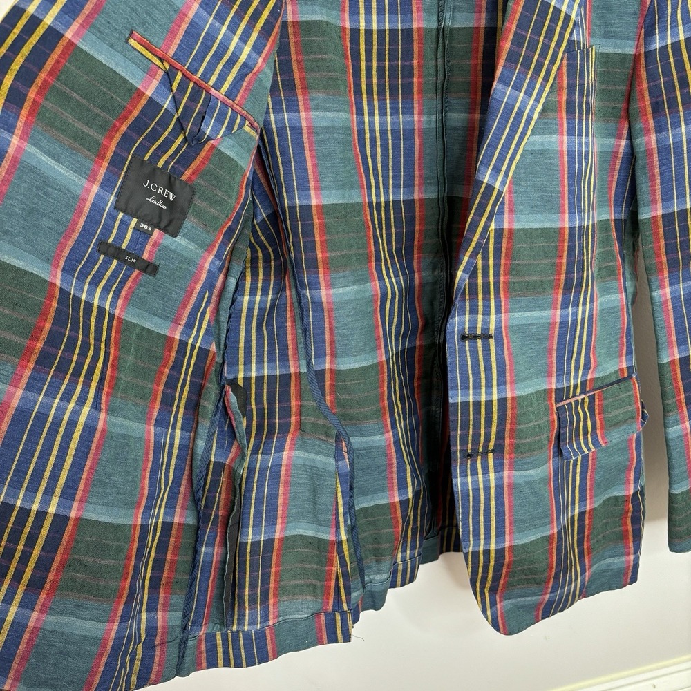 J Crew Ludlow Unstructured Madras Plaid Blazer 36 Slim Linen Preppy Italian Ivy - Picture 8 of 12